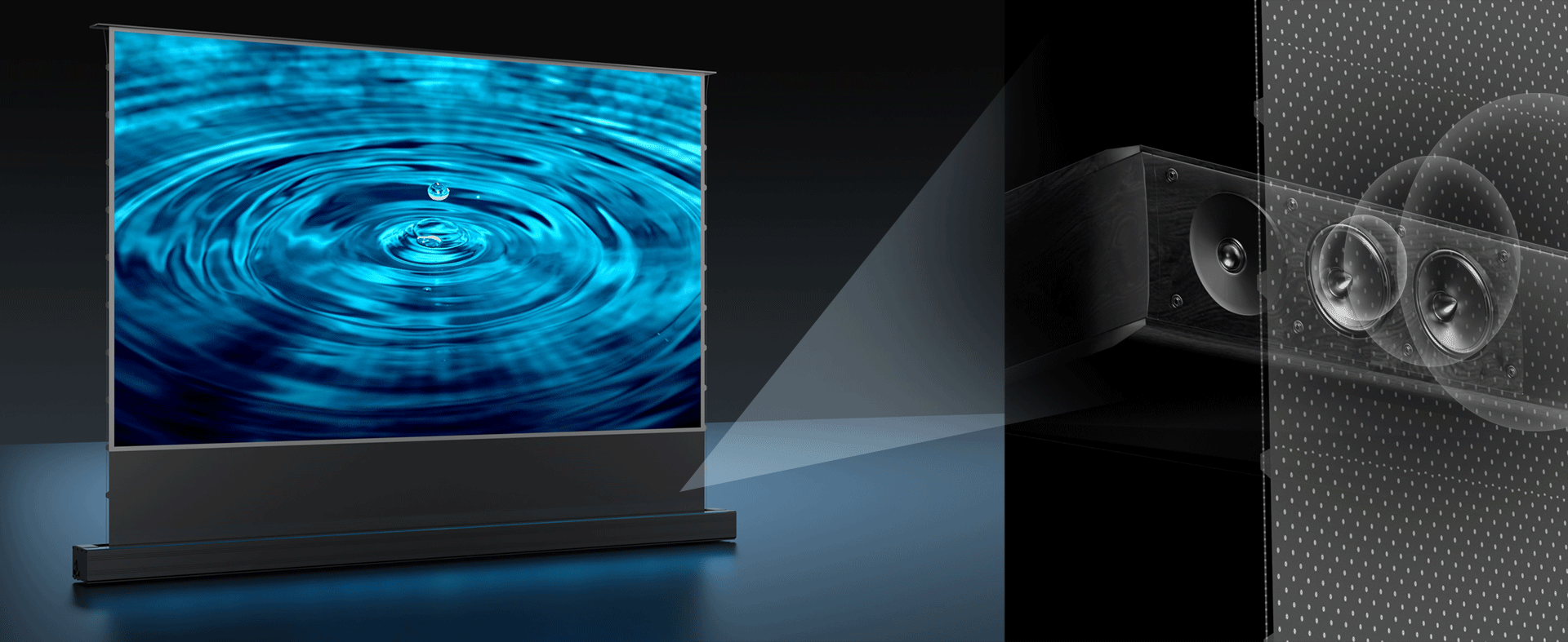 Écran Cinematic+ ALR avec son stéréo 3D, doté de la technologie acoustique transparente pour un son immersif.