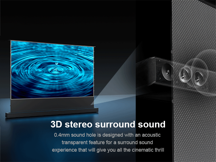 Écran Cinematic+ ALR avec son stéréo 3D, doté de la technologie acoustique transparente pour un son immersif.